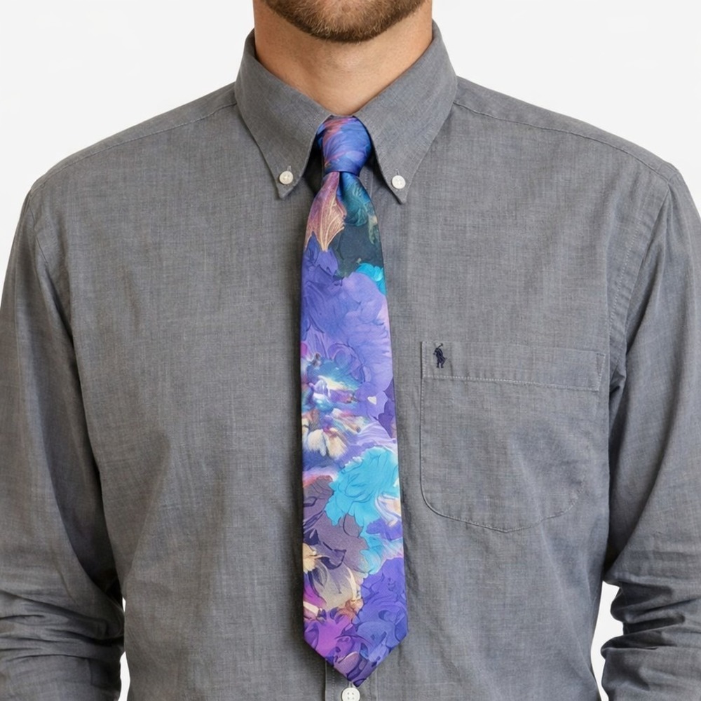 Jeffrey Scott OS Necktie Mens Purple Abstract Floral Vintage 90s Made in USA Tie